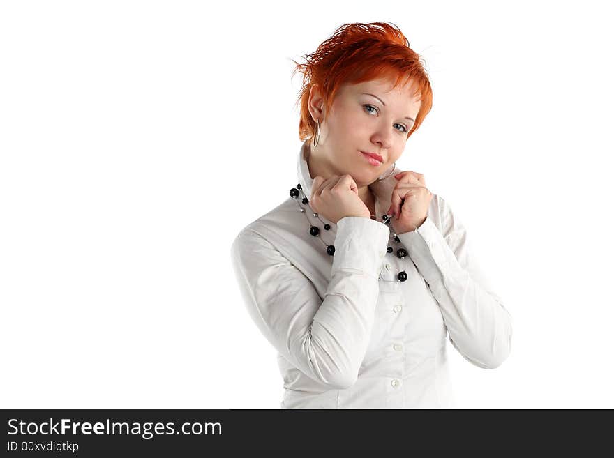 Serious business woman isolated on white background