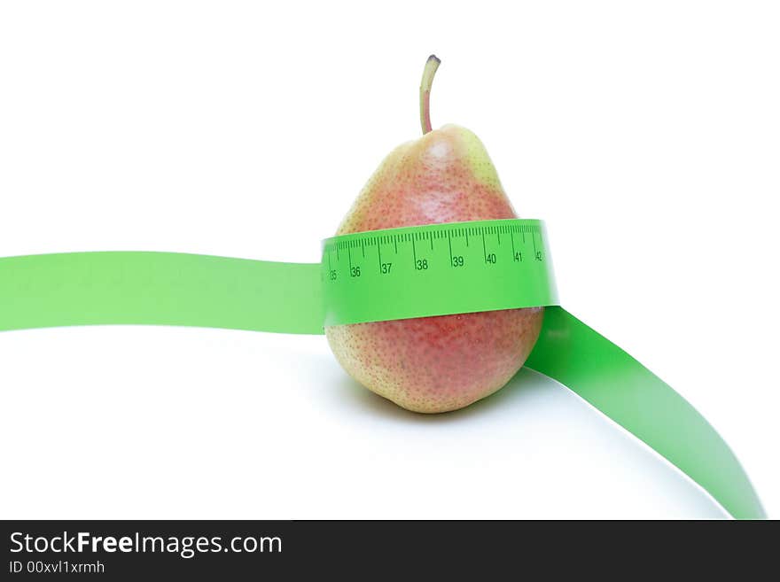 Red Pear Wrapped In A Measuring Tape