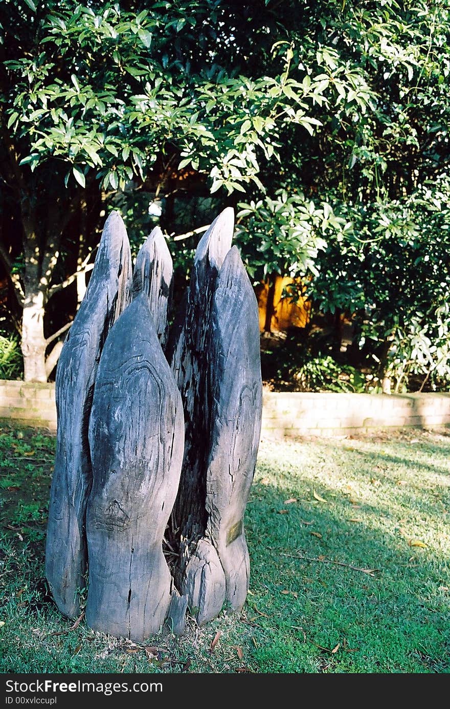 Woodan carving made from a dead tree stump. Woodan carving made from a dead tree stump