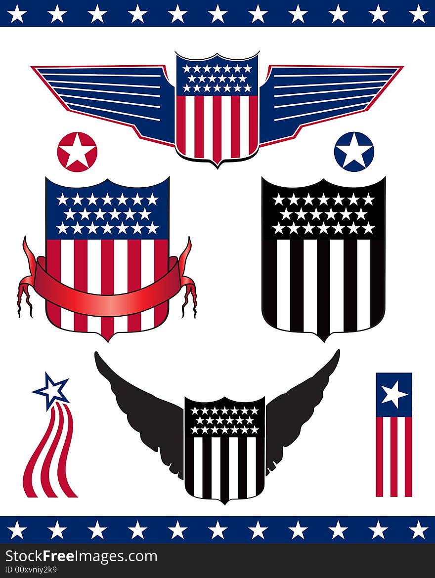 Elements and icons related to American patriotism. Elements and icons related to American patriotism