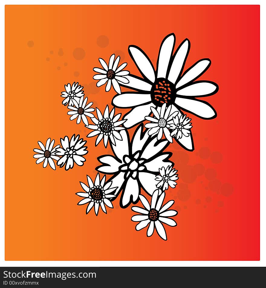 A few hand drawn vector flowers over a splash of red background. A few hand drawn vector flowers over a splash of red background.