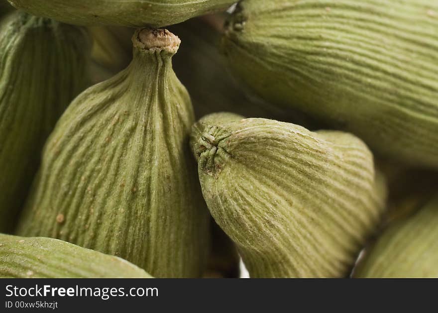 Group of cardamom pods macro