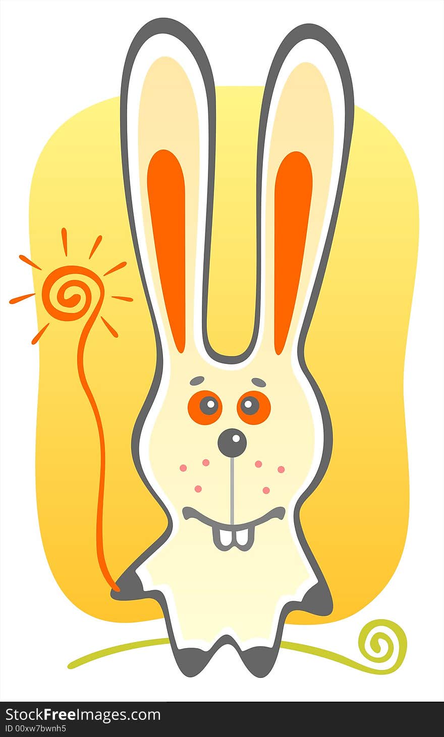 Cheerful rabbit with sun on a yellow background. Cheerful rabbit with sun on a yellow background.