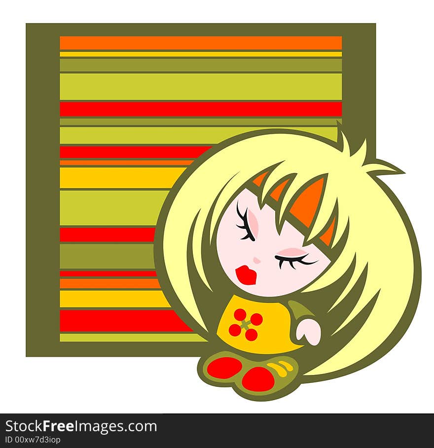 Cartoon emo girl and striped frame on a white background.