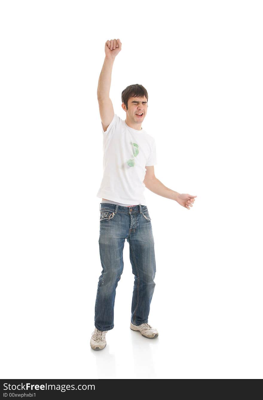 The young emotional guy isolated on a white background