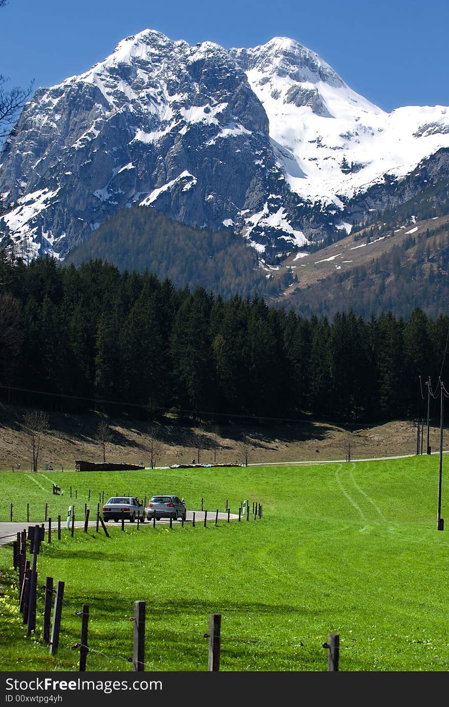 Road to the snow mountain in the Alps. Road to the snow mountain in the Alps