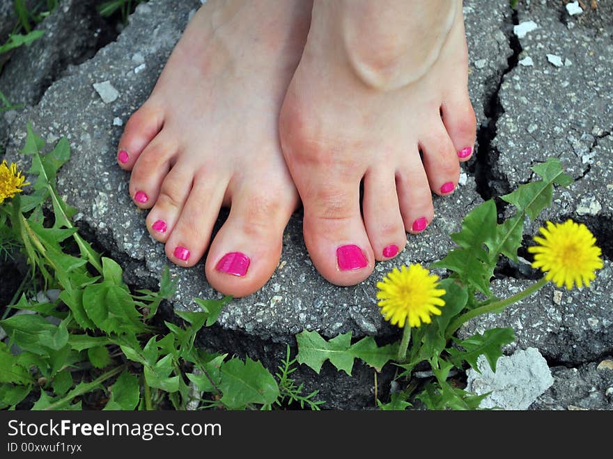 Sexy Foots On Asphalt Islet