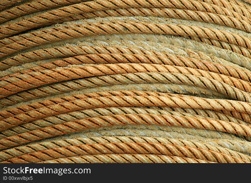 Coiled rope detail on the deck of a fishing ship in Japan