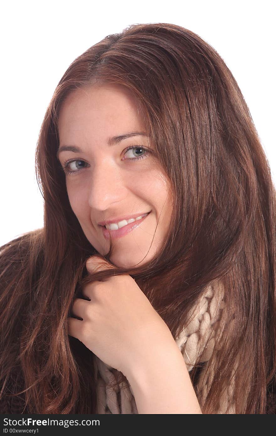 Beautiful young a woman on white background