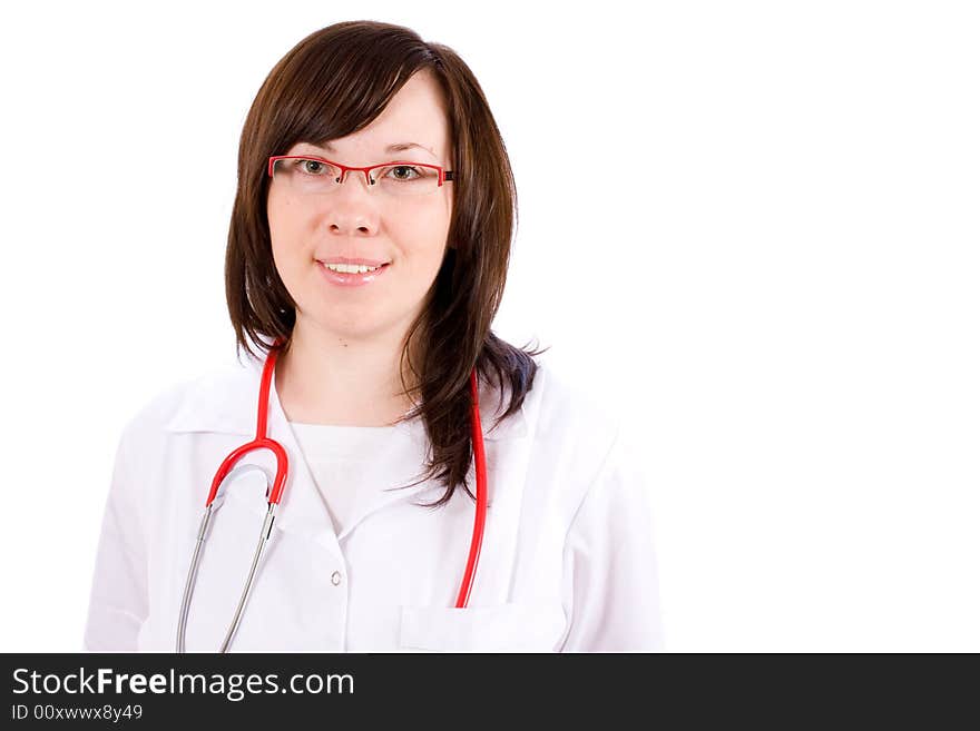 Young female doctor isolated on white