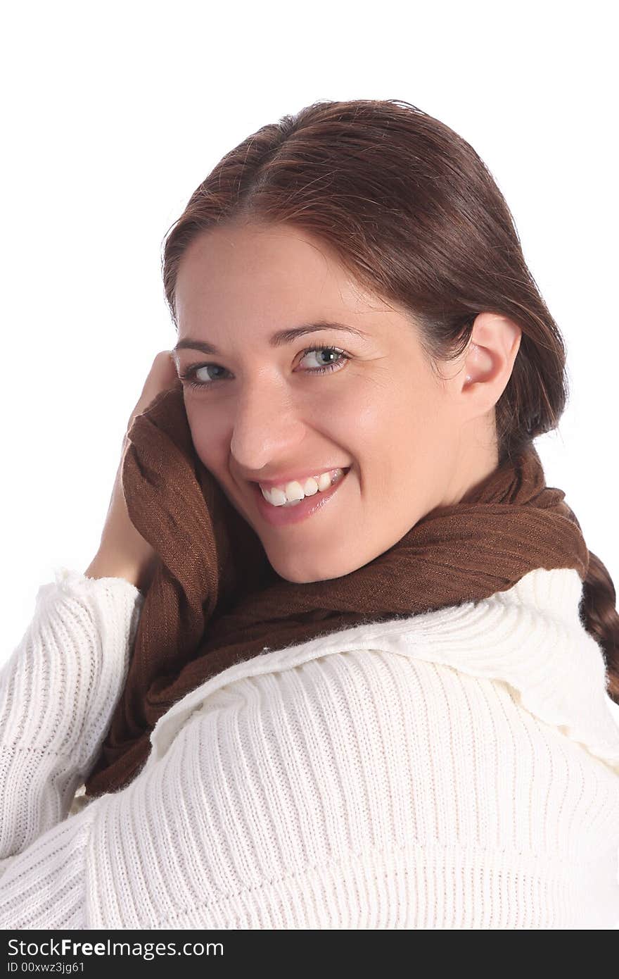 Beautiful young a woman with brown scarf