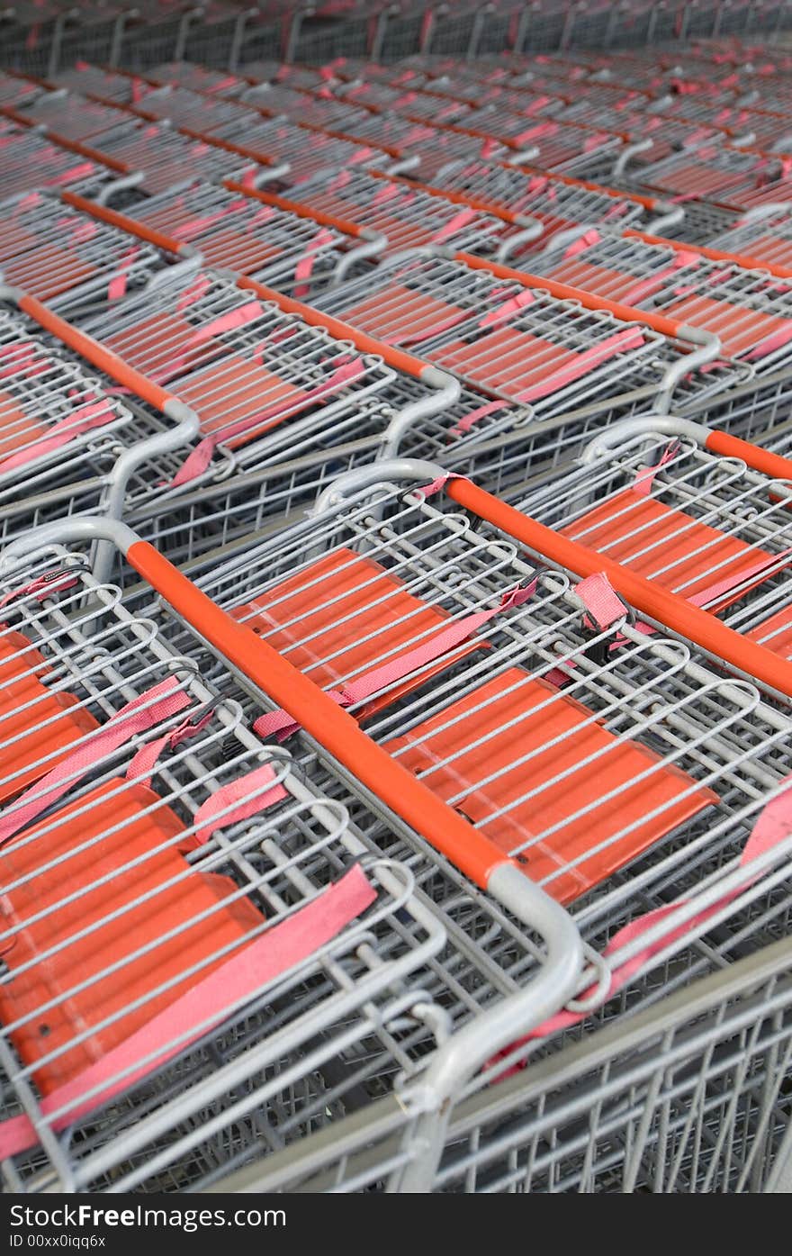 Rows of Stored Shopping Carts. Rows of Stored Shopping Carts