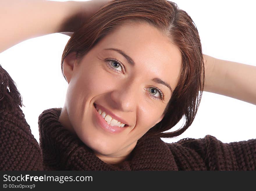 Beautiful young a woman on white background