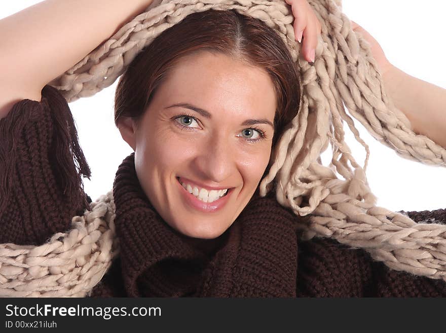 Beautiful young a woman on white background