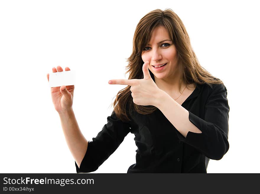 Portrait Of A Beautiful Businesswoman Holding A White Card