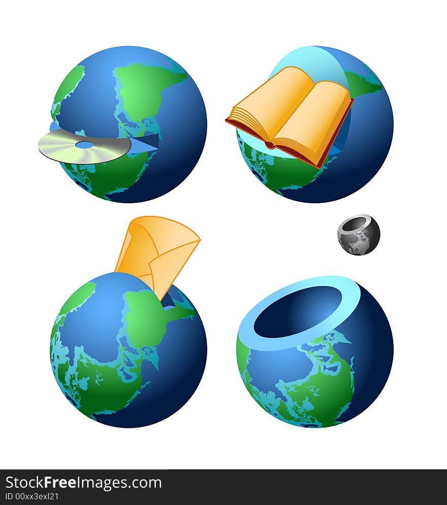 Icons with globes on a white background