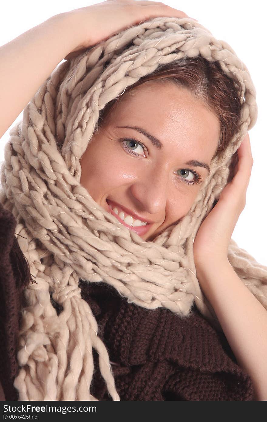 Beautiful young a woman with shawl on head