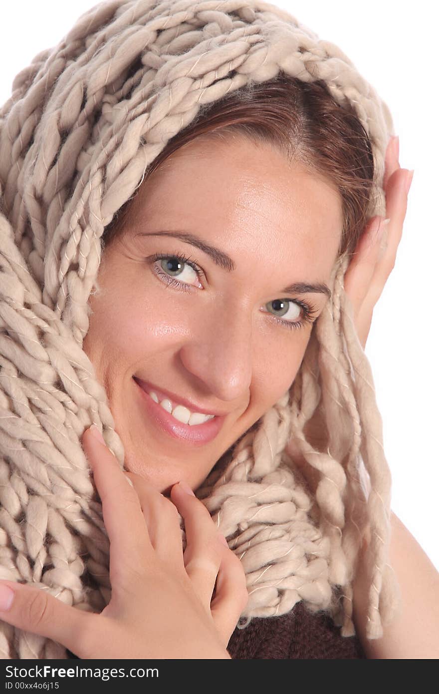 Beautiful young a woman with shawl on head