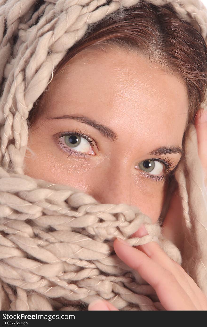 Beautiful young a woman with shawl on head