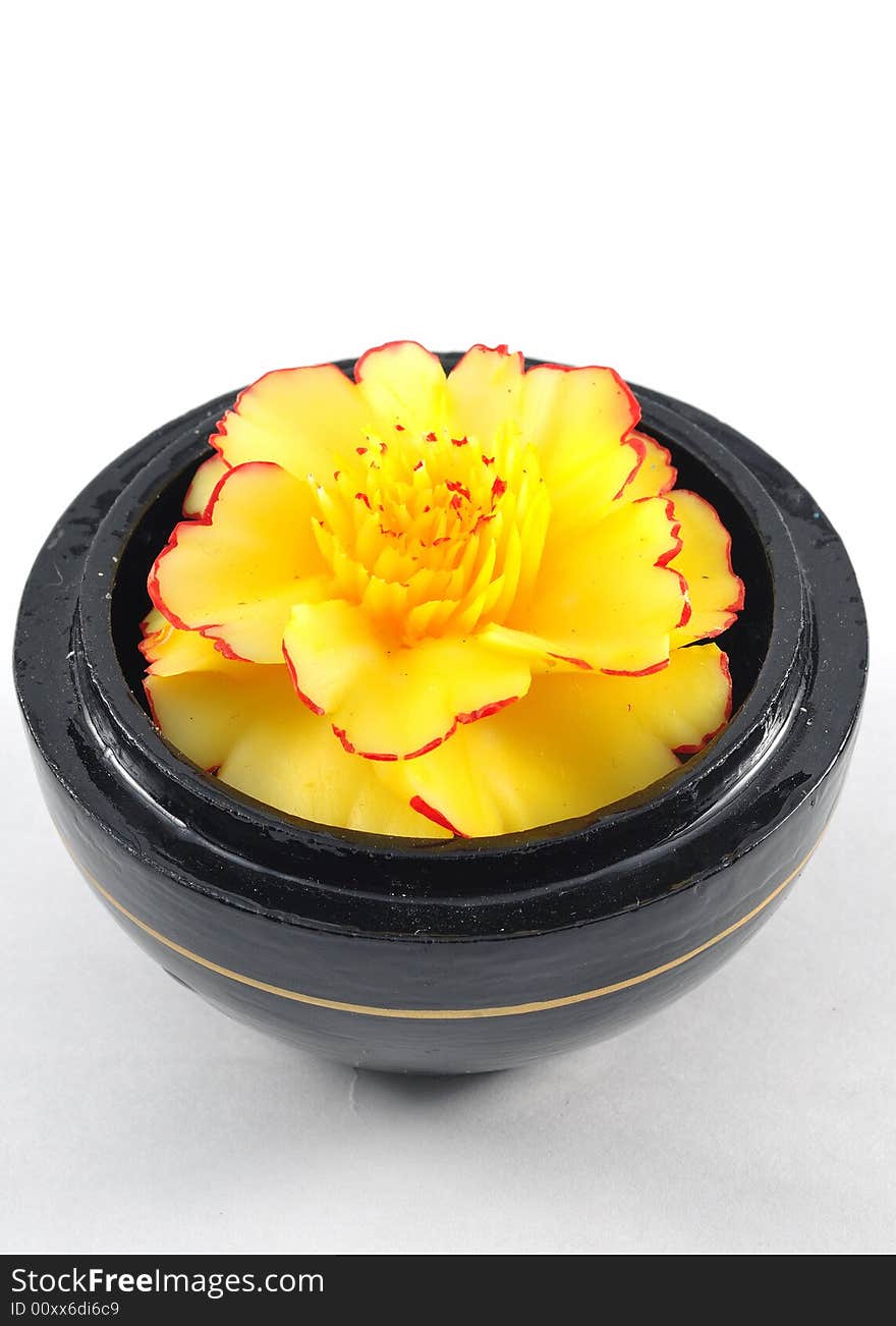 Flower soap carving with yellow petals. Flower soap carving with yellow petals