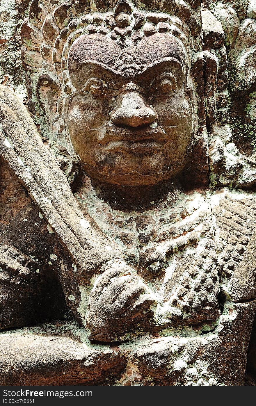 The leper king terrace constructed during the reigns of Jayavarman VII and Jayavarman VIII (12th-13th centuries) overlooking the royal square is supported by 300 meters of walls carved with mythological figures. The leper king terrace constructed during the reigns of Jayavarman VII and Jayavarman VIII (12th-13th centuries) overlooking the royal square is supported by 300 meters of walls carved with mythological figures