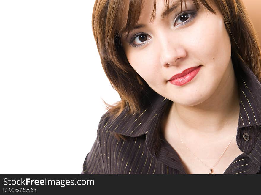 Closeup beautiful businesswoman looking at camera.