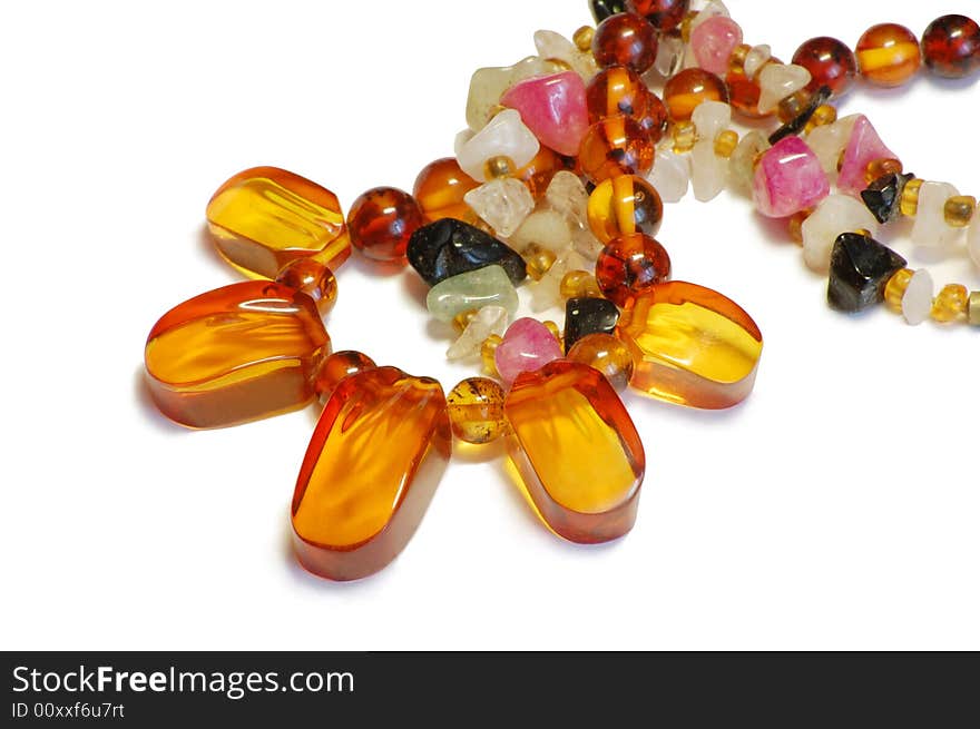 Amber and colred stones. Necklace
