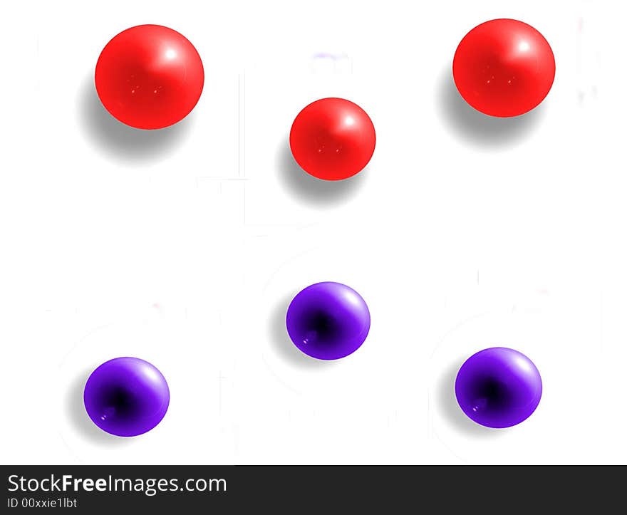 Computer Generated Red And Blue  Glass Balls on a White Background. Computer Generated Red And Blue  Glass Balls on a White Background