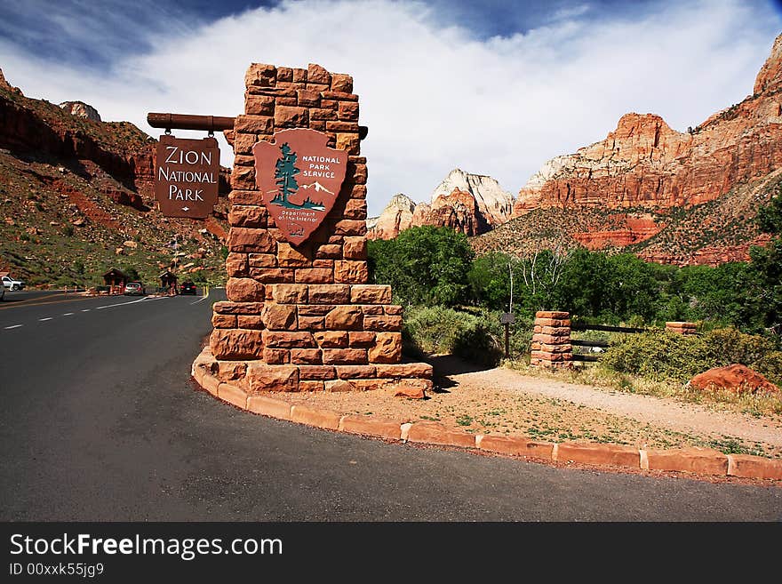 View of gate to Zion NP. View of gate to Zion NP