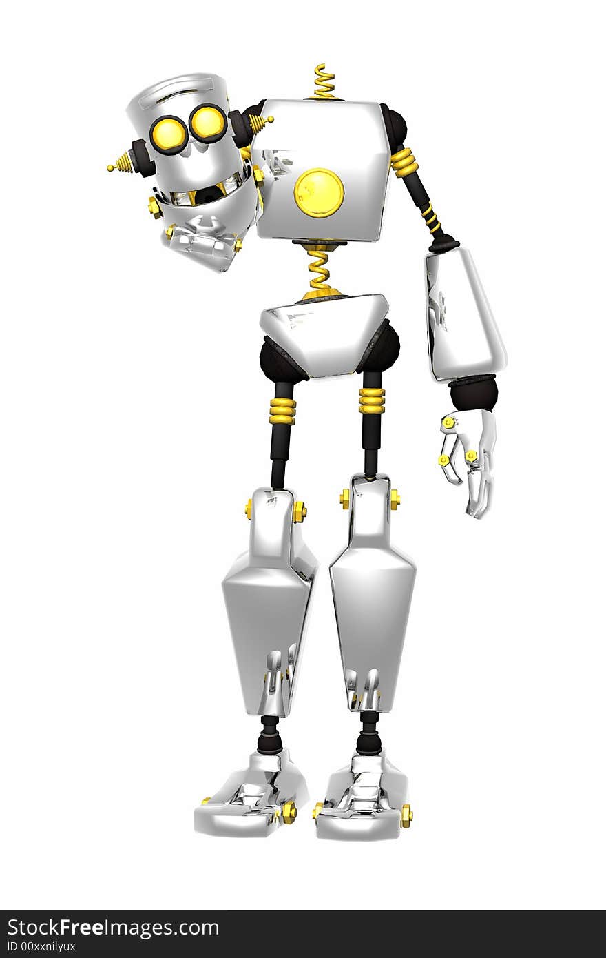 Cartoon robot holding head