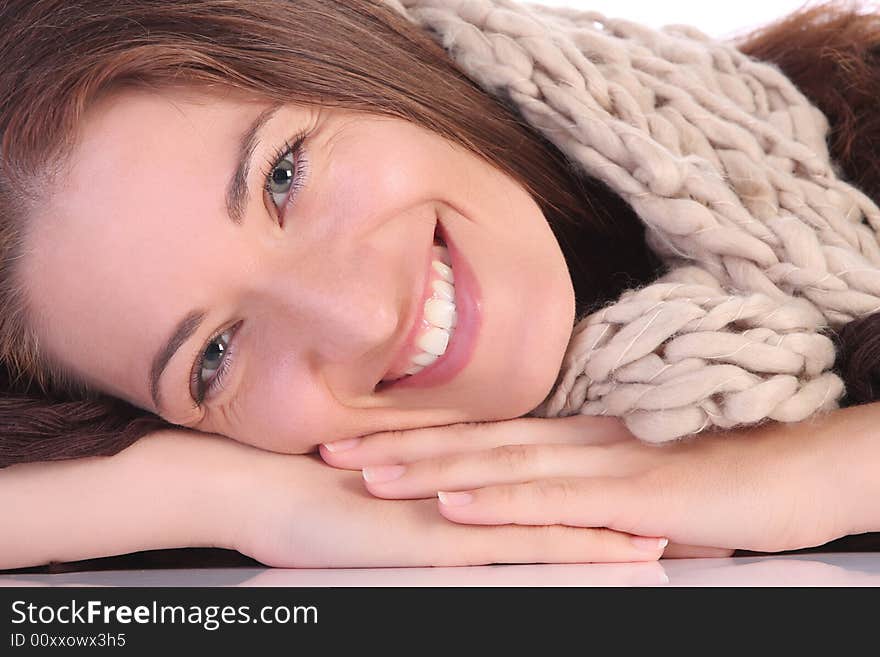 Beautiful young a woman on white background