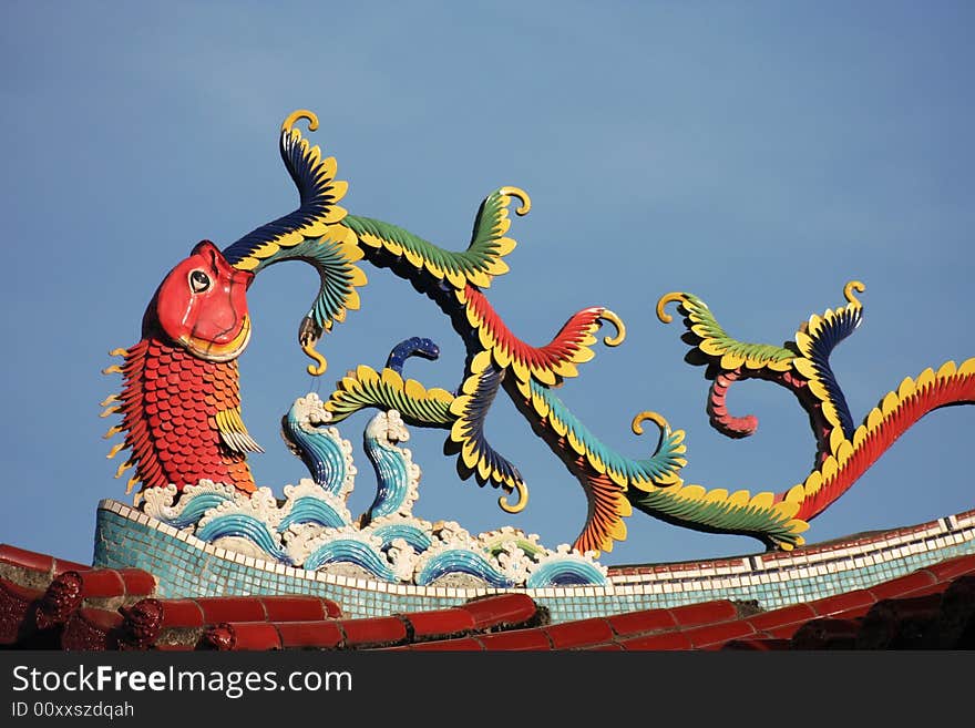 Fish statue on a temple in Taiwan. Fish statue on a temple in Taiwan