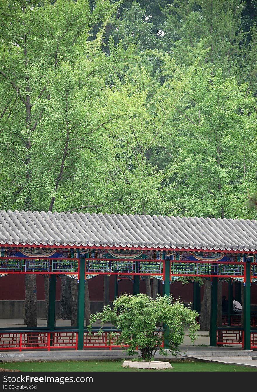 Traditional chinese corridor in a spring garden, shot at Zhongshan park, Beijing. China. Traditional chinese corridor in a spring garden, shot at Zhongshan park, Beijing. China