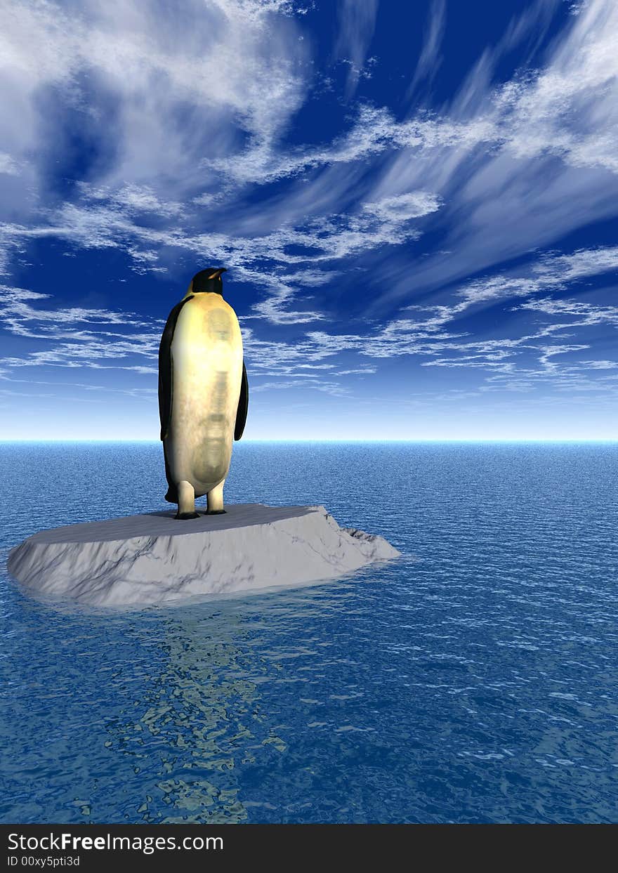 Antarctic penguin on ice - 3d scene. Antarctic penguin on ice - 3d scene