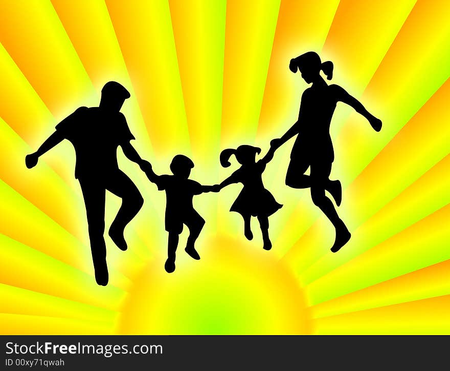 A very happy family in the colourful sunrays. A very happy family in the colourful sunrays