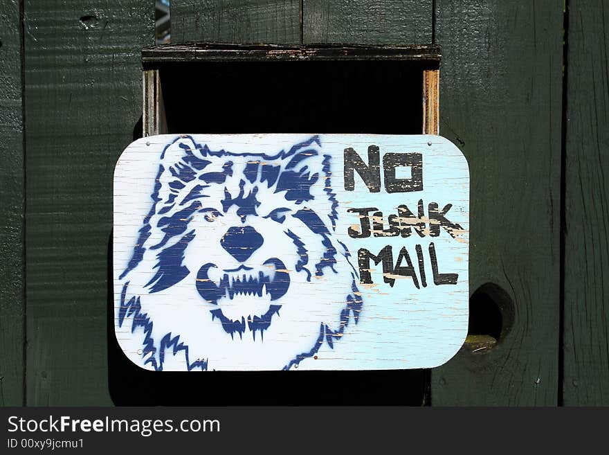 Unique and effective homemade no circulars letterbox with wolf stencil. Unique and effective homemade no circulars letterbox with wolf stencil