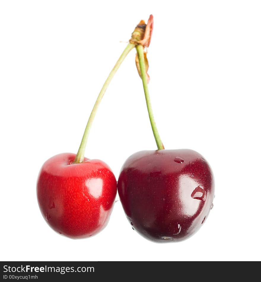 An image of two cherries isolated