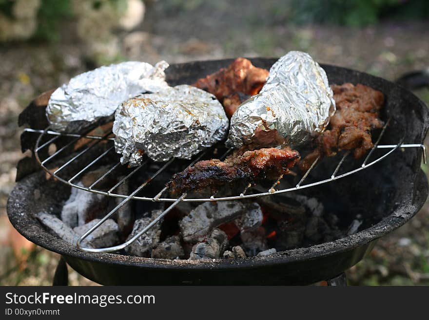 Grill and barbecue, meat, potatoes