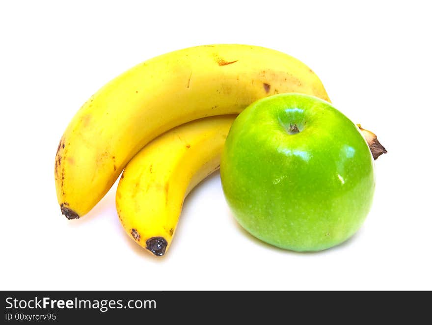 Green Apple And Two Bananas