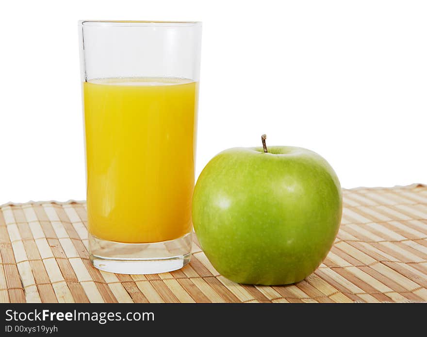 The Glass Of Orange Juice And Green Apple