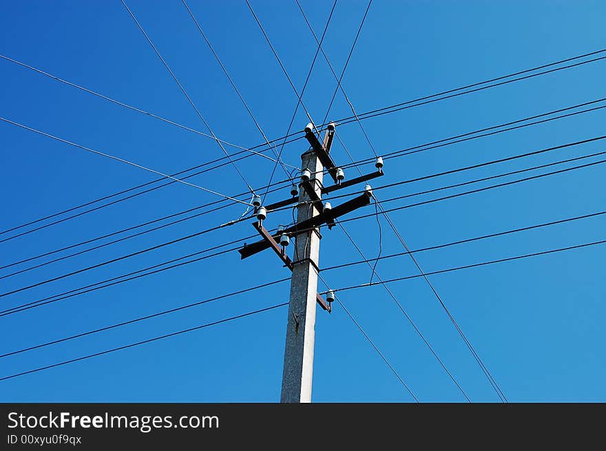 A high-voltage line in rural area. A high-voltage line in rural area