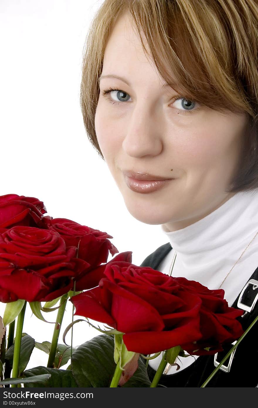 Female with beautiful red Roses. Female with beautiful red Roses