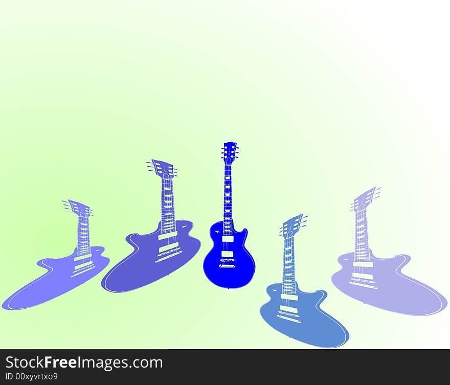 Five blue guitars on a green background illustration. Five blue guitars on a green background illustration