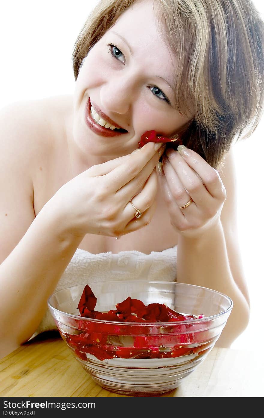 Happy Beautiful Female with Flowers. Happy Beautiful Female with Flowers