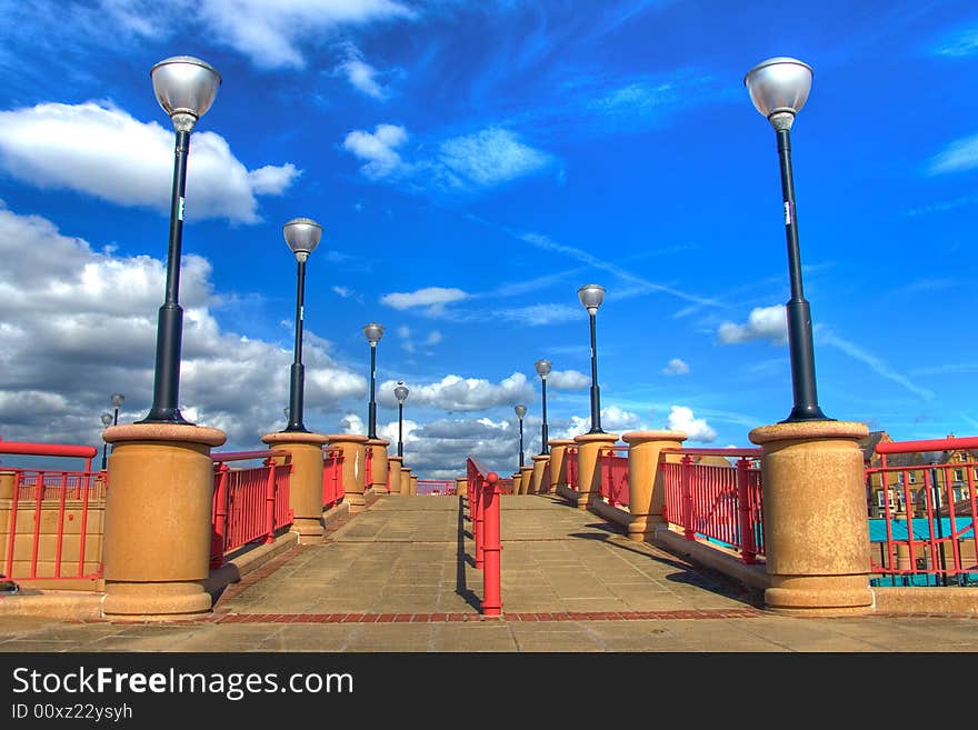 Picture of a bridge  with sky and clouds and lanterns. Picture of a bridge  with sky and clouds and lanterns