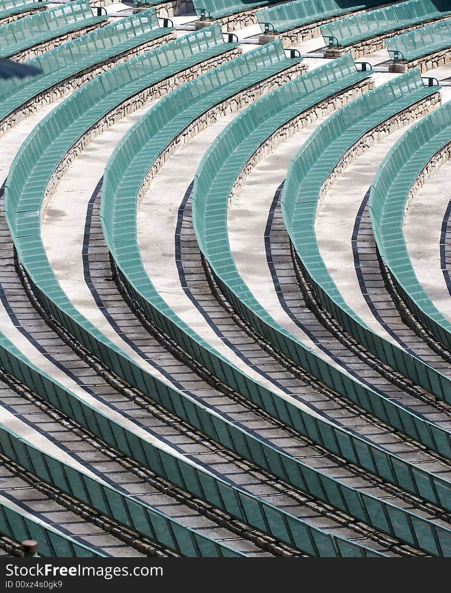 Rows of Green Benches