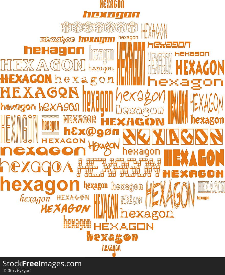 Shape of hexagon made of words hexagon. Shape of hexagon made of words hexagon