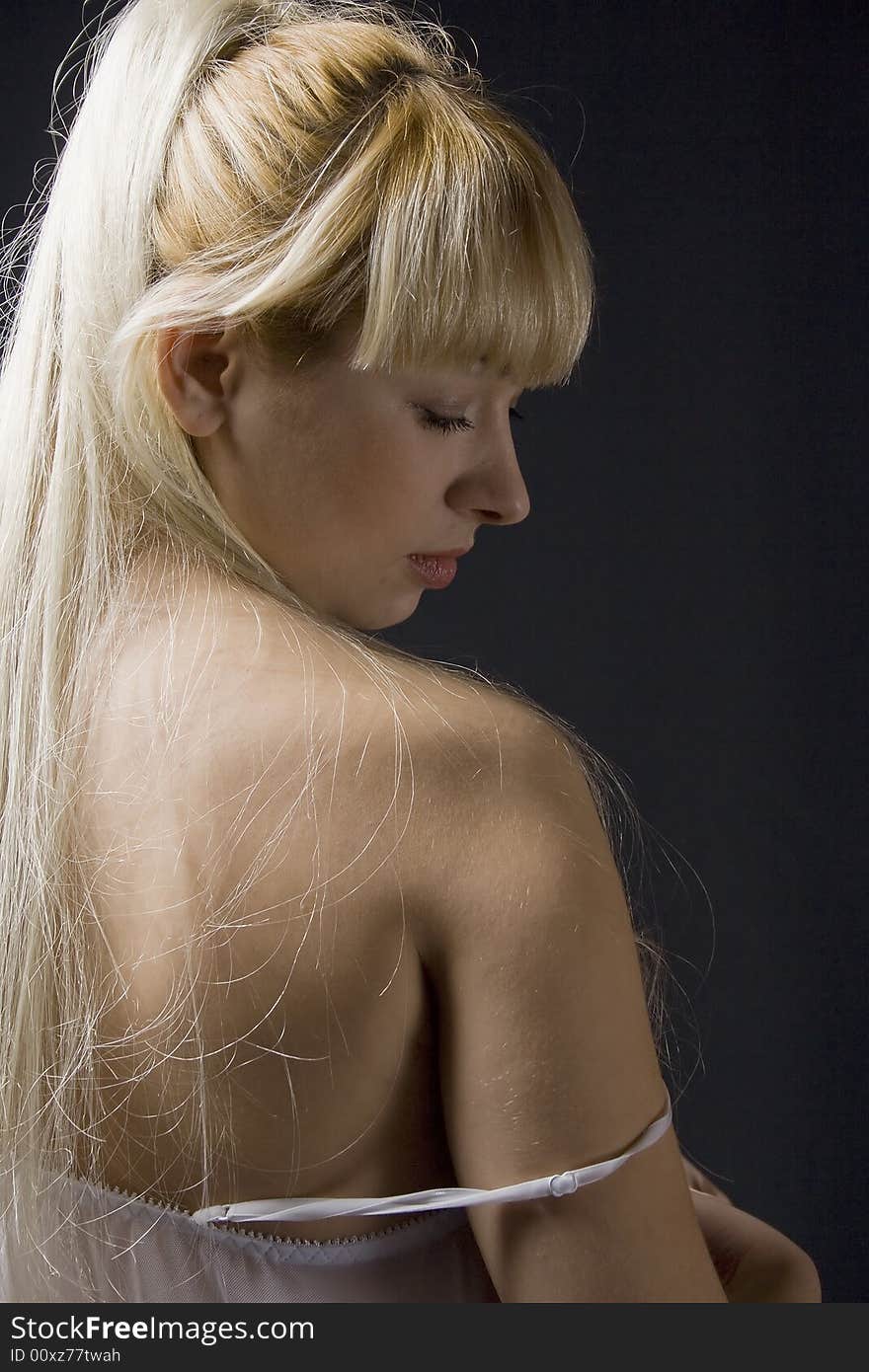 Portrait with long, white hair, tender girl, light exposure. Portrait with long, white hair, tender girl, light exposure