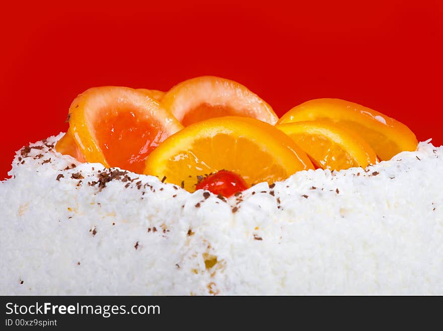 Fruit cake, orange, cherry, red