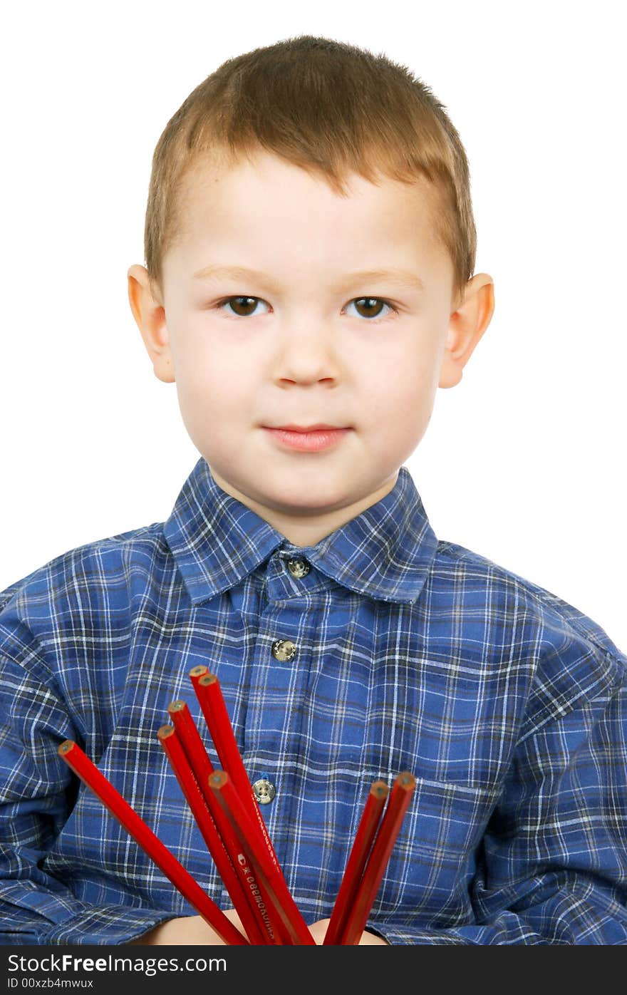 The boy with red pencils. The boy with red pencils